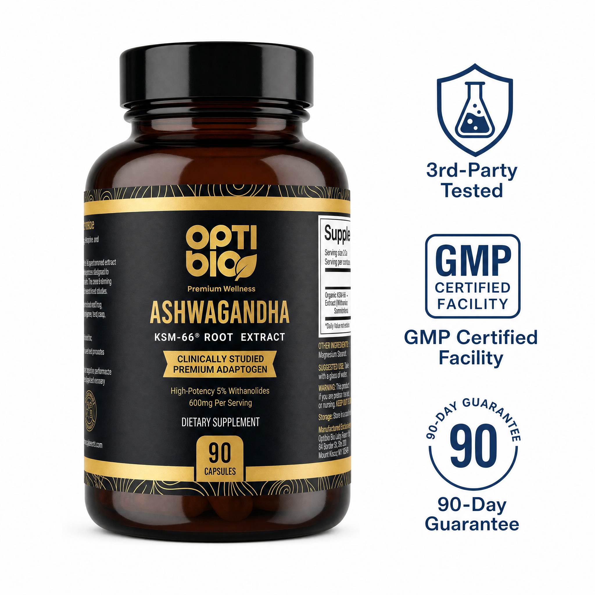 KSM-66® Ashwagandha 600mg — 90 Capsules — Optibio