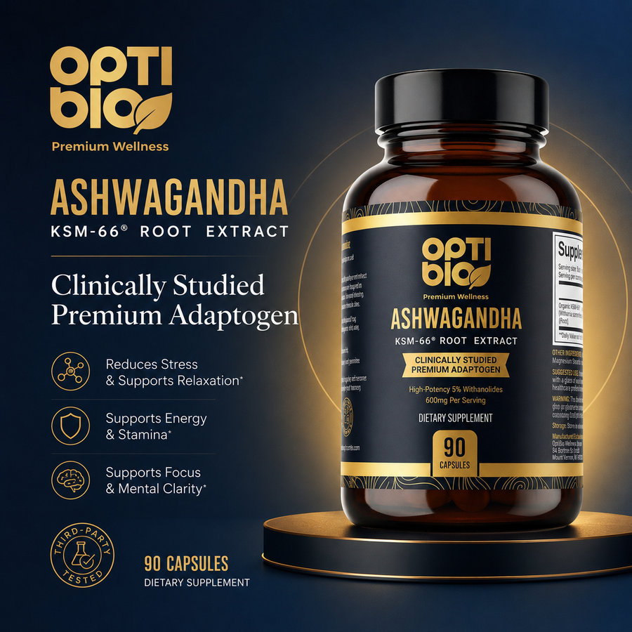 KSM-66® Ashwagandha 600mg, 90 Capsules, Optibio
