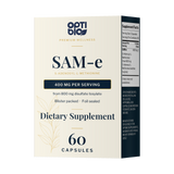 Optibio SAM-e carton, 60 capsules, 400 mg per serving, each capsule sealed in its own foil blister, front view