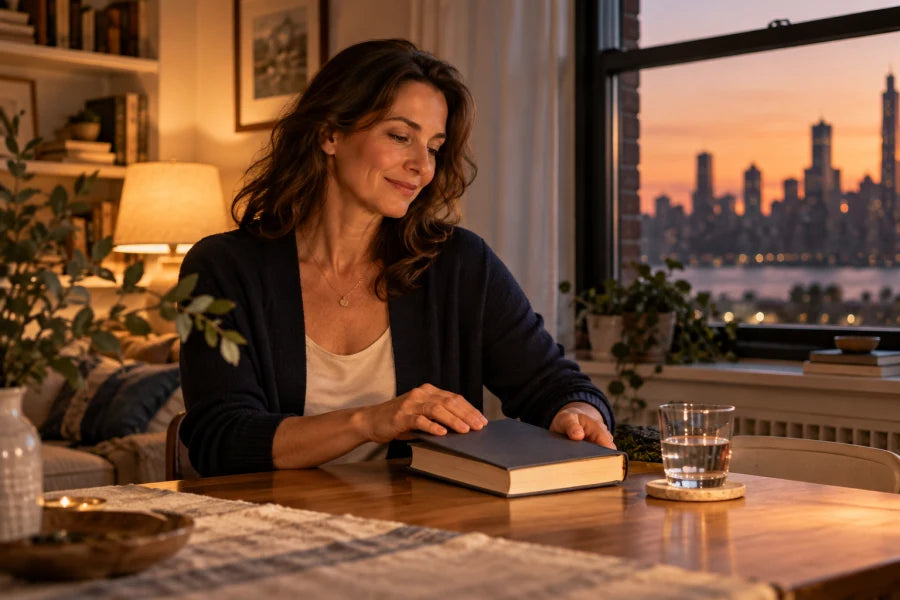 Closing a book in evening light