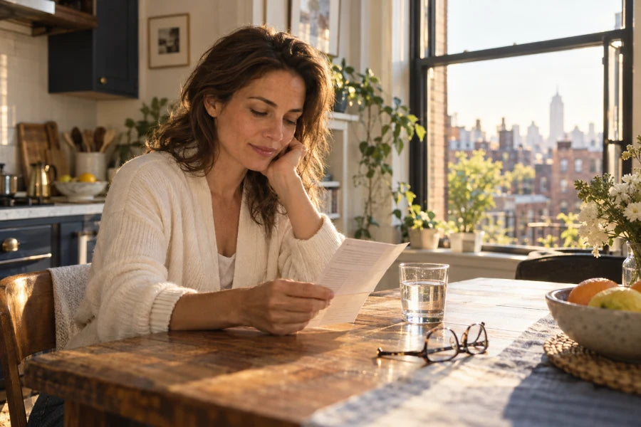 Reading at a kitchen table