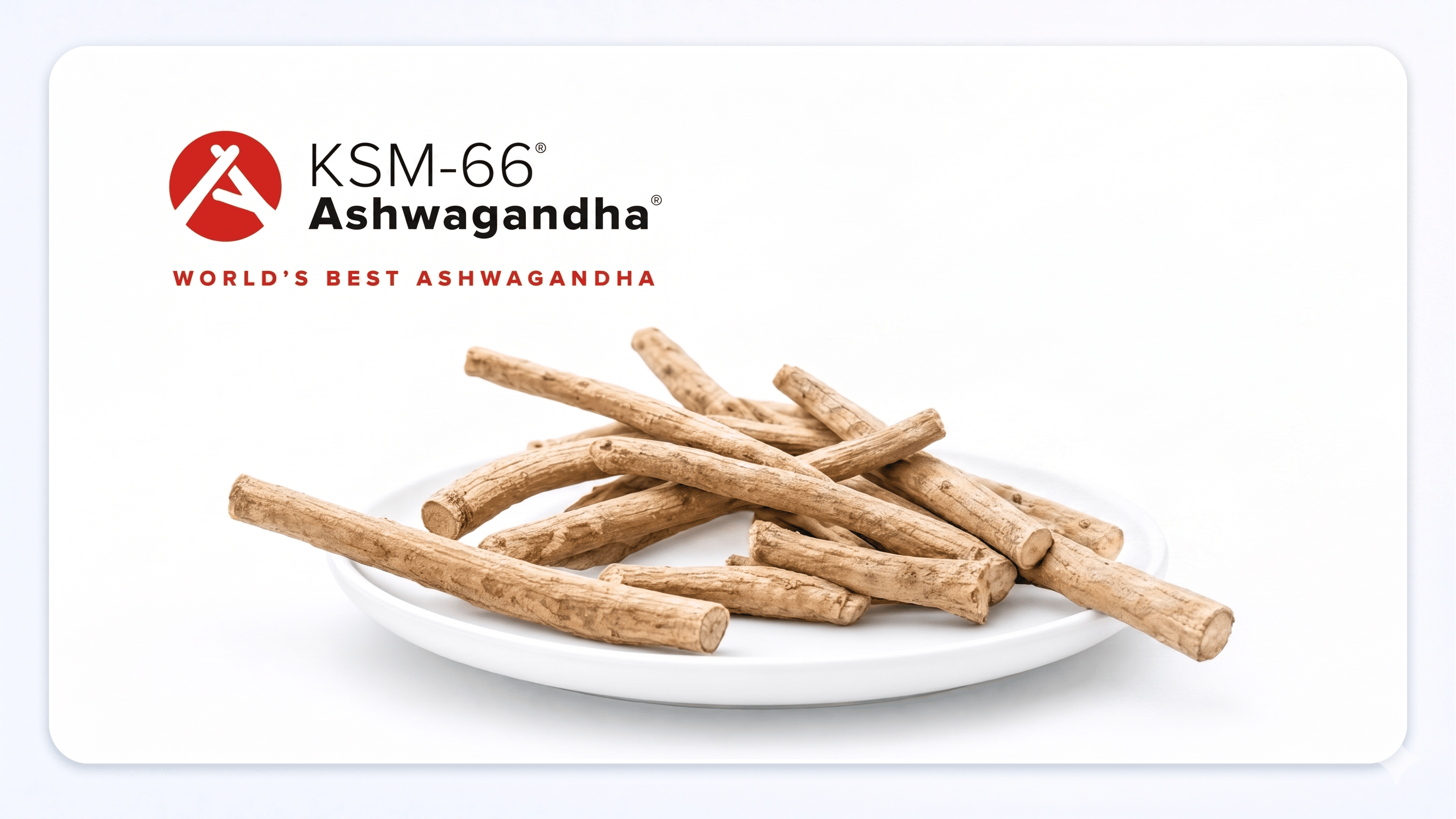 KSM-66 Ashwagandha roots on a white plate